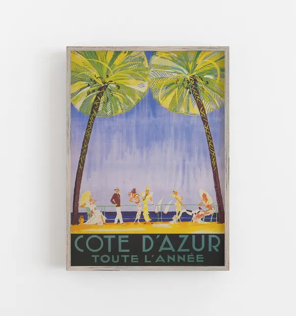 Cote D Azur France Vintage Travel Poster, Riviera Art Print