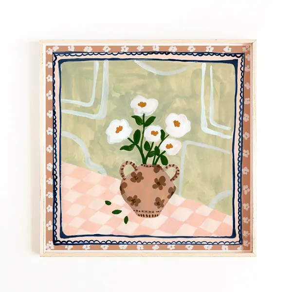 White Flowers in a Vase, Floral Art Print