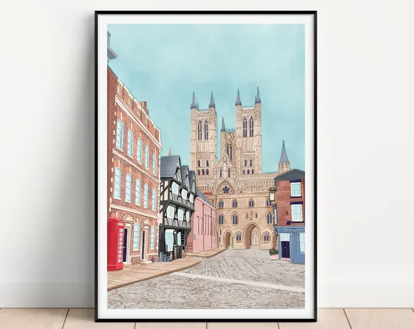 Lincoln Cathedral Skyline Travel Poster, Lincoln
