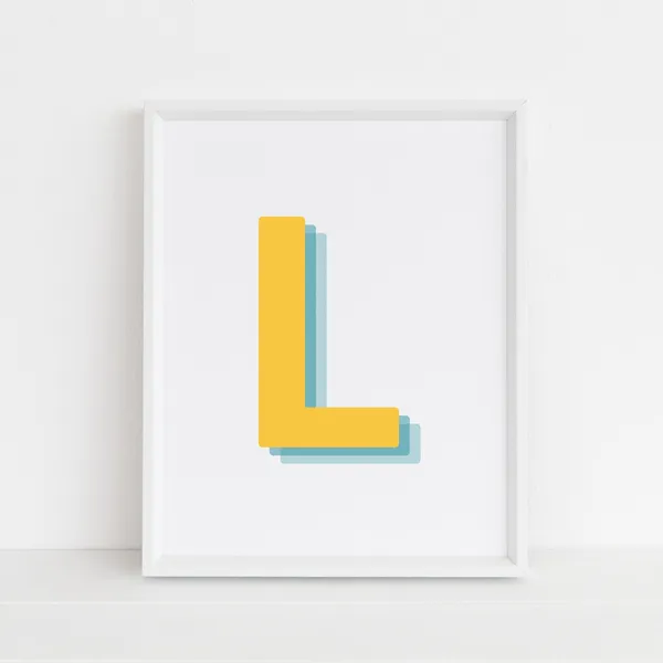 Retro 3D L Letter Print, Alphabet Art Print