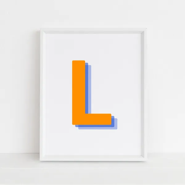 Retro 3D Letter L Monogram Art Print, Nursery Decor