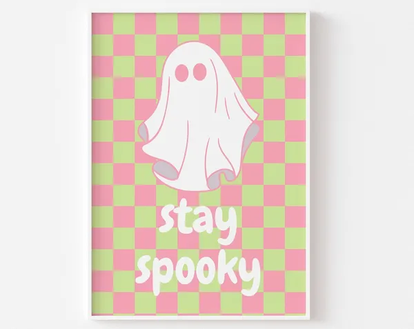 Spooky Cute Ghost Halloween Art Print, Groovy Retro