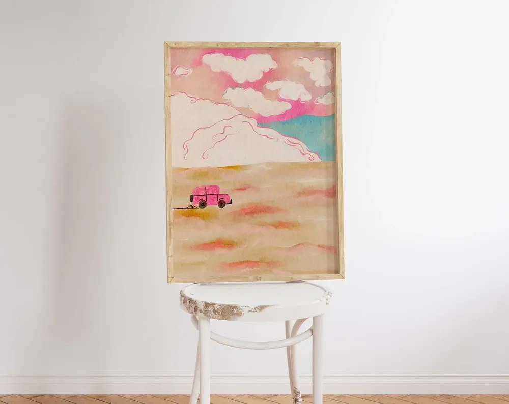 Abstract Cloud Scenery Art Print With Car