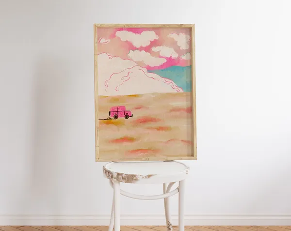 Abstract Cloud Scenery Art Print With Car