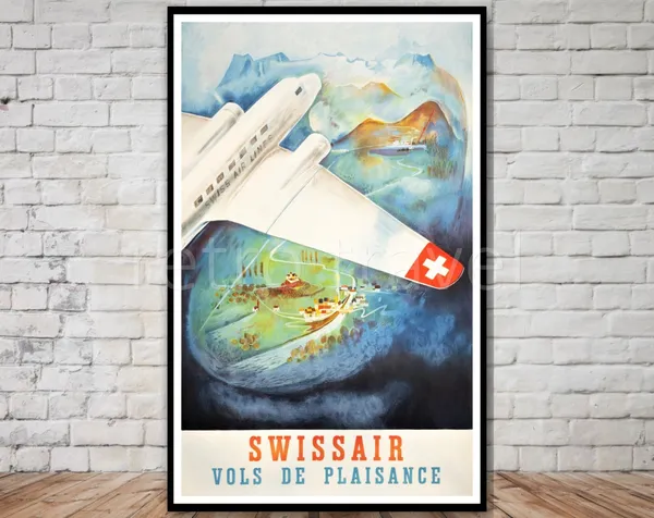 Swissair Pleasure Flights Travel Poster, Vintage Switzerland