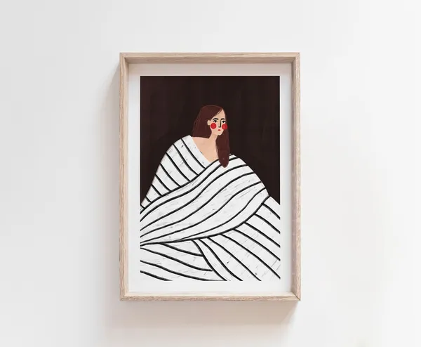 Woman With Black And White Stripes Art Print