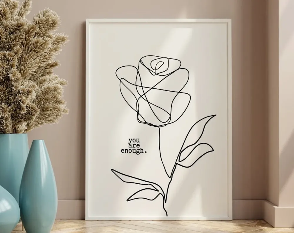 You Are Enough Rose Line Art Affirmation Art Print