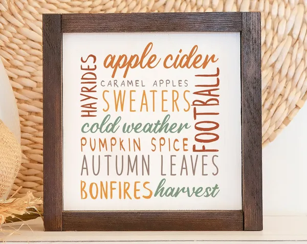 Fall Square Word Art Poster, Farmhouse Autumn Decor