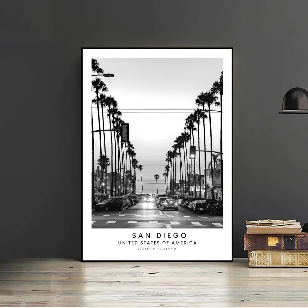 San Diego Minimalist Travel Poster, Black And White - Image 2