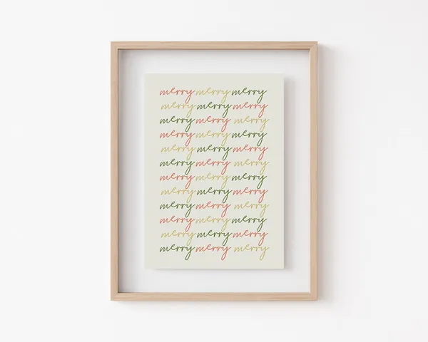 Merry Christmas Sign Art Print, Neutral Holiday Decor