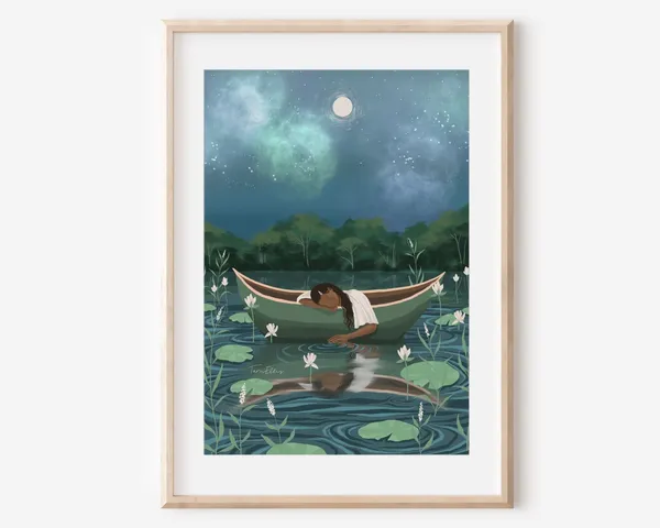Pensive Peace Girl Illustration, Spiritual Wall Art