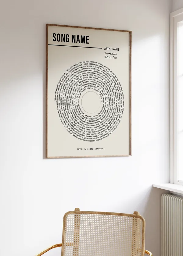 Custom Vinyl Lyrics Print Personalised Music Poster