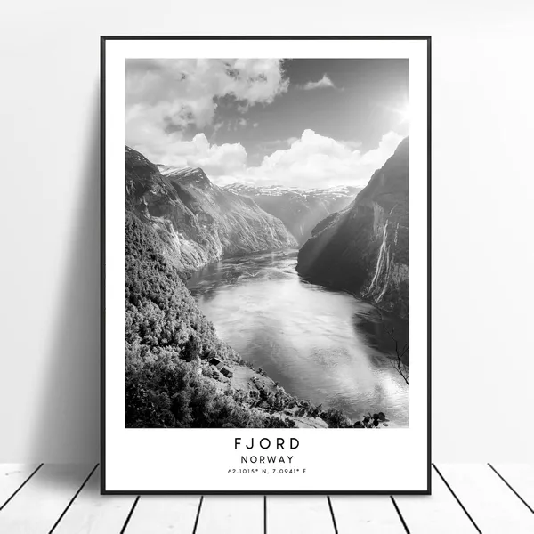 Norway Fjord Travel Poster, Minimalist Wall Art