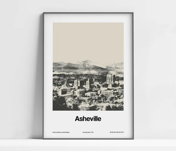 Asheville NC Skyline, Minimalist City Poster
