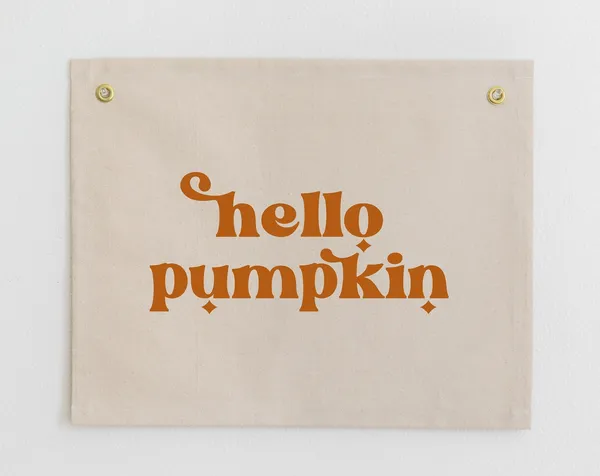 Hello Pumpkin Retro Fall Banner, Neutral Decor