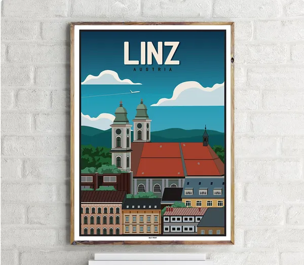 Altstadt Linz Vintage Travel Poster