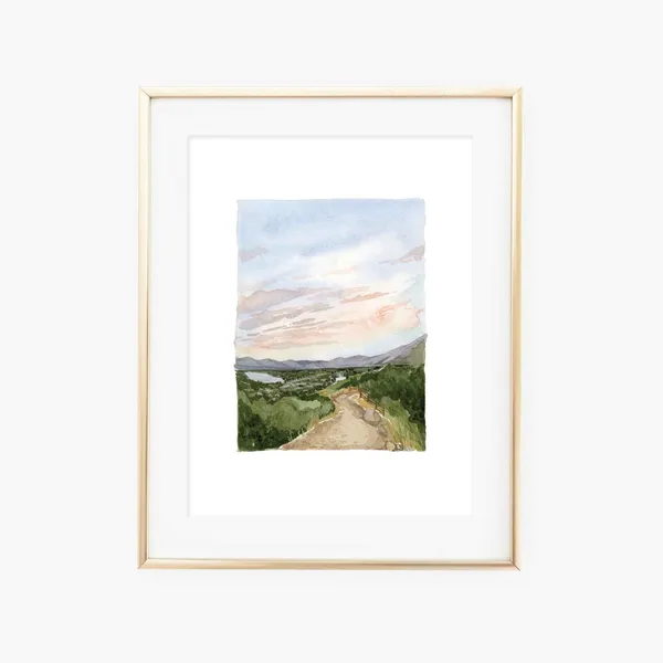 Utah Valley Watercolor Landscape, Sunrise Mountain Print