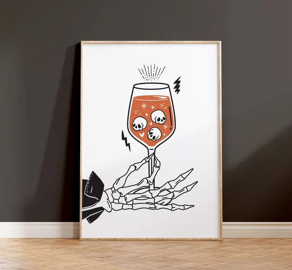 Skeleton Hand Halloween Kitchen Bar Cart Art Print