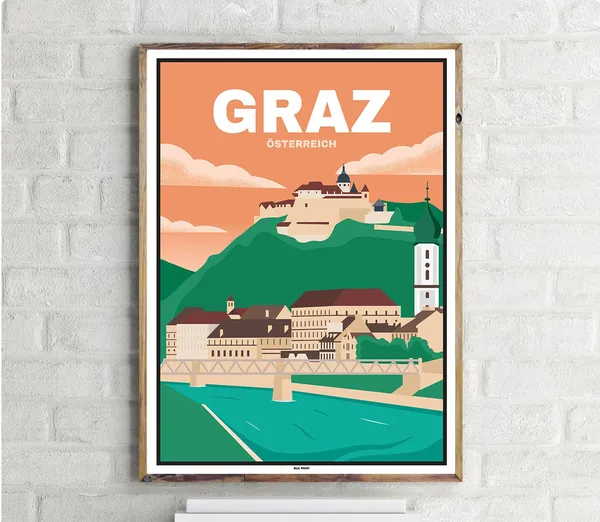 Altstadt Graz Vintage Travel Poster