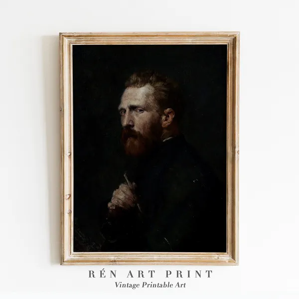 Vintage Man Portrait Painting, Van Gogh-Inspired Art Print