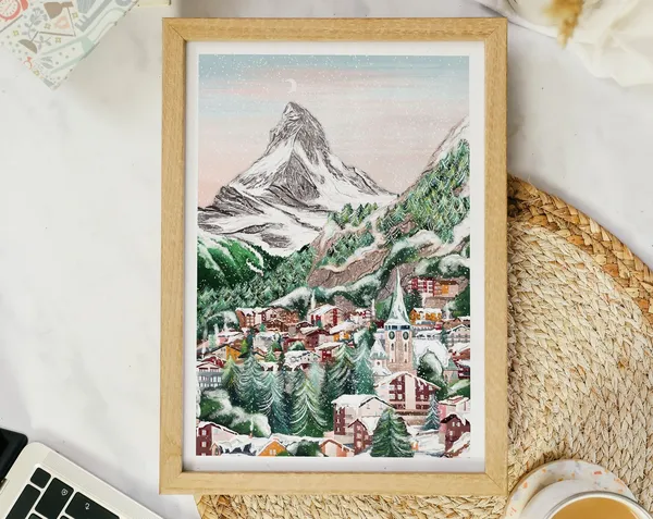 Switzerland Travel Poster, Zermatt Fall Decor