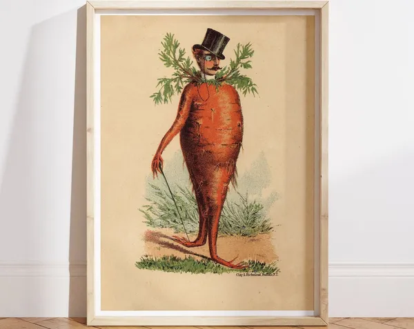 Victorian Carrot Man Vintage Kitchen Art Print