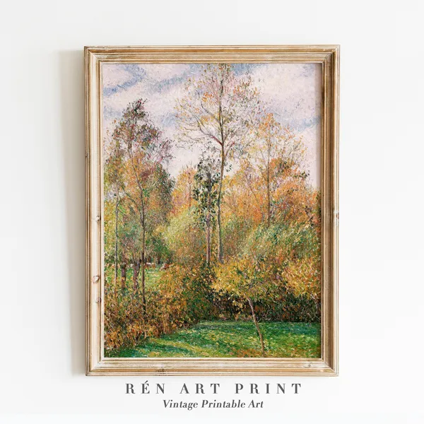 Fall Landscape Art Print, Vintage Autumn Painting