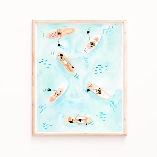 Paddle Board Summer Ocean Art Print, Watercolor
