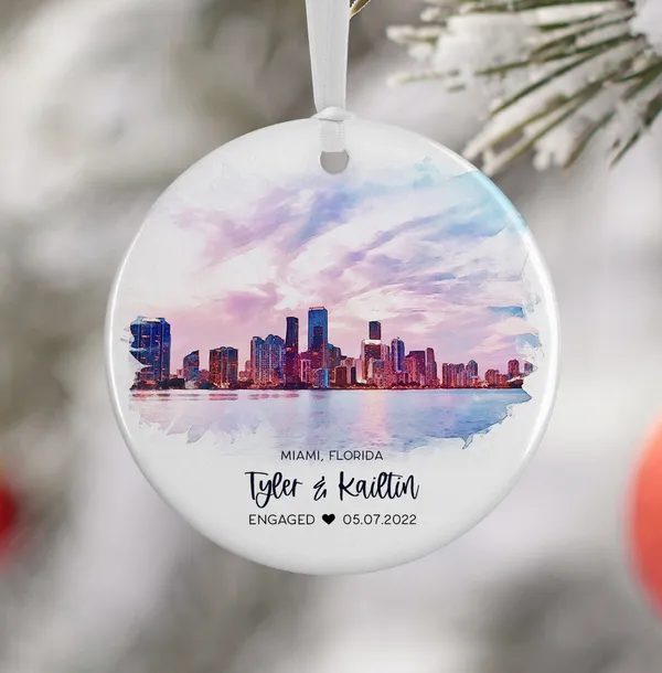 Custom Miami Engagement Watercolor Travel Poster
