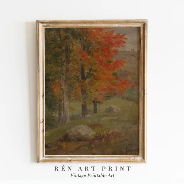 Fall Landscape, Vintage Autumn Painting Art Print
