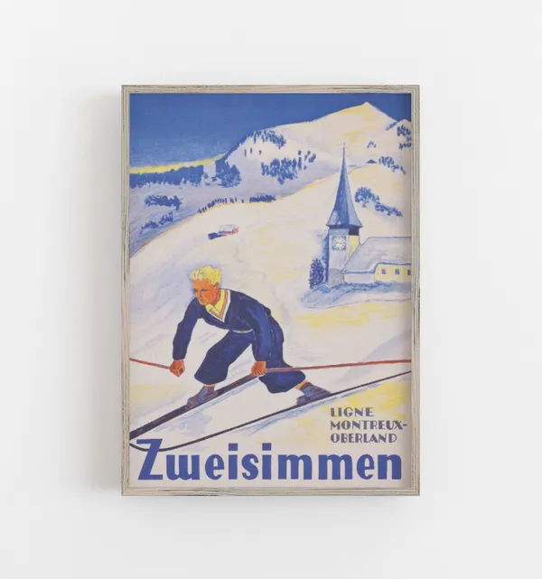 Zweisimmen Switzerland Vintage Ski Travel Poster