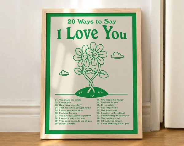 I Love You Retro Quote Art Print, Green Typography