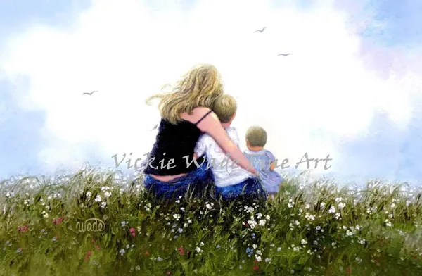 Mother, Son and Baby Daughter Meadow Art Print