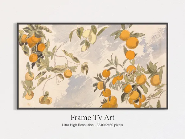 Vintage Watercolor Oranges Tree Art Print