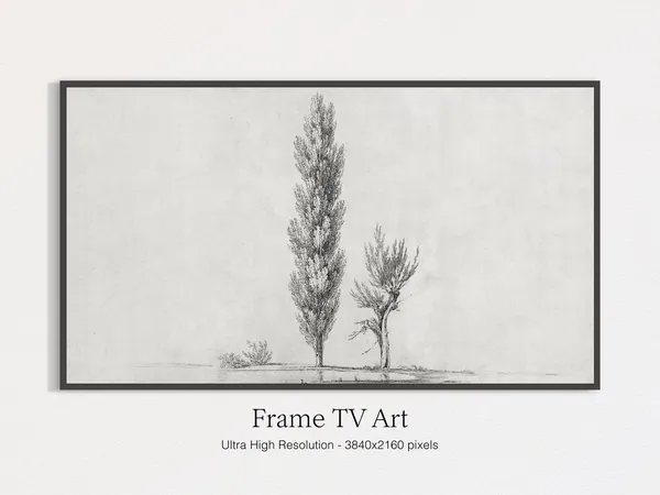 Minimalist Antique Tree Sketch, Landscape Art Print