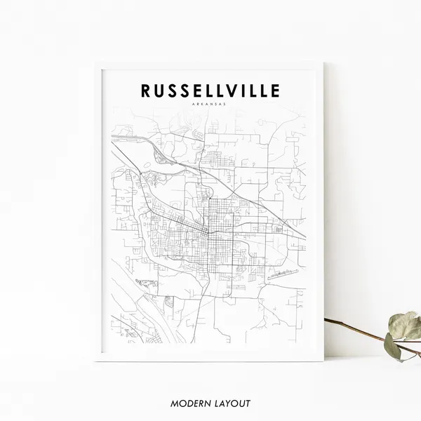 Russellville, AR Map Print, Arkansas Travel Poster