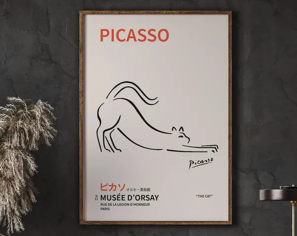 Picasso Cat One Line Art Poster Print