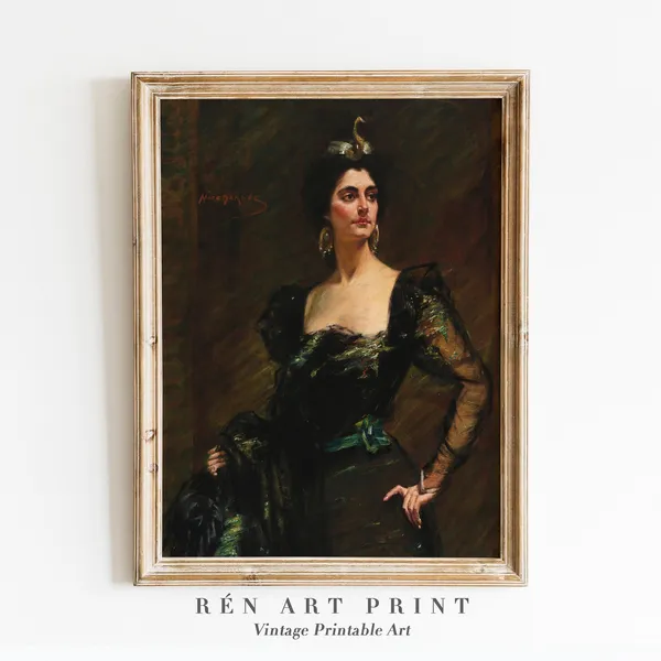 Vintage Woman Portrait Painting, Dark Academia Print
