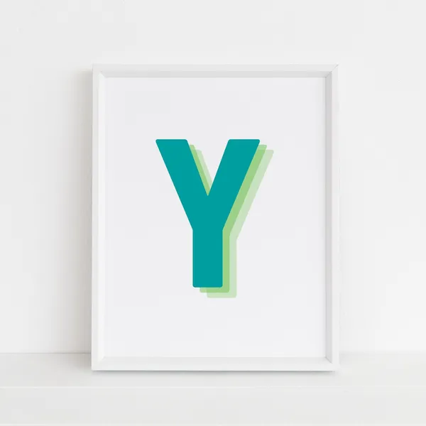 Letter Y Monogram Art Print, Retro 3D Alphabet