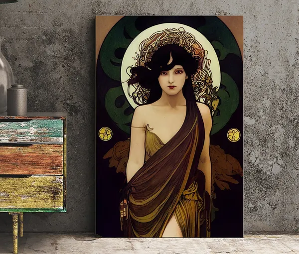 Lilith Occult Goddess Art Print, Mucha-Inspired
