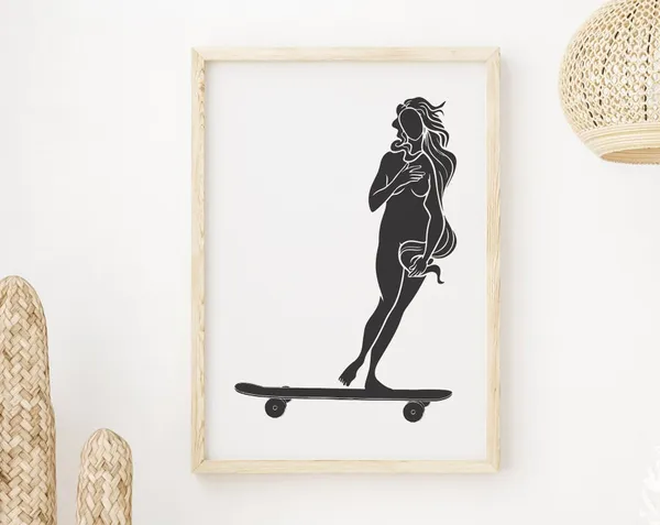Botticelli Birth of Venus Skateboarding Poster Parody