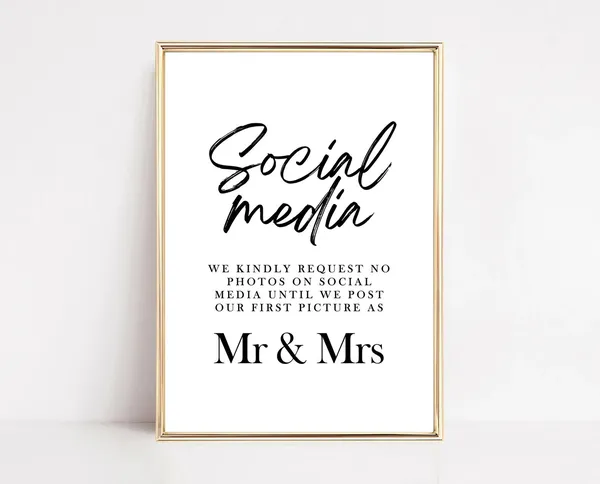 Social Media Wedding Sign Art Print, Polite Notice