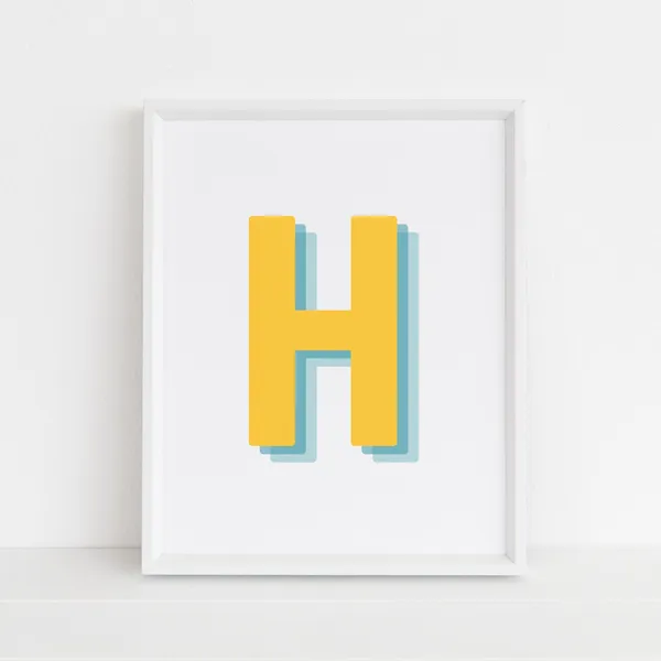 Retro 3D H Letter Print, Alphabet Art Print