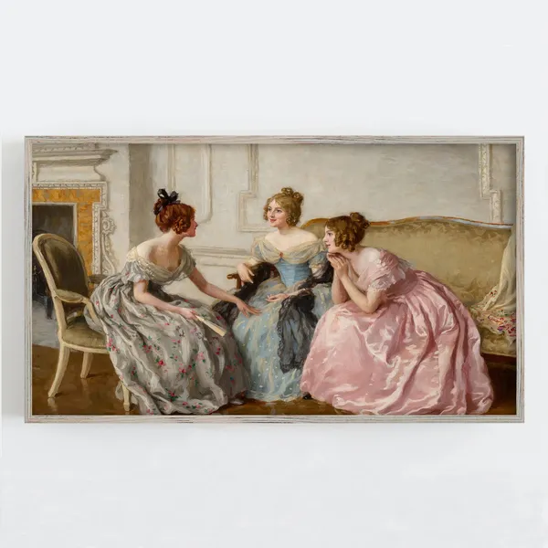 Victorian Women Gossiping Girls, Regency Dress Art Print