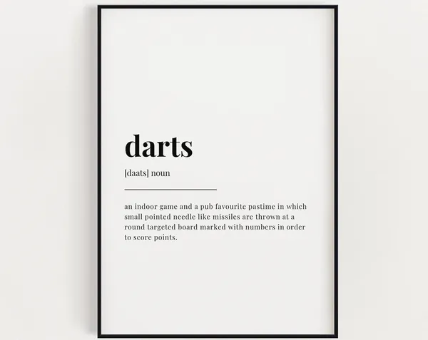 Darts Definition Typography Art Print for Game Room