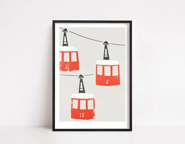 Barcelona Cable Cars, Retro Travel Art Print
