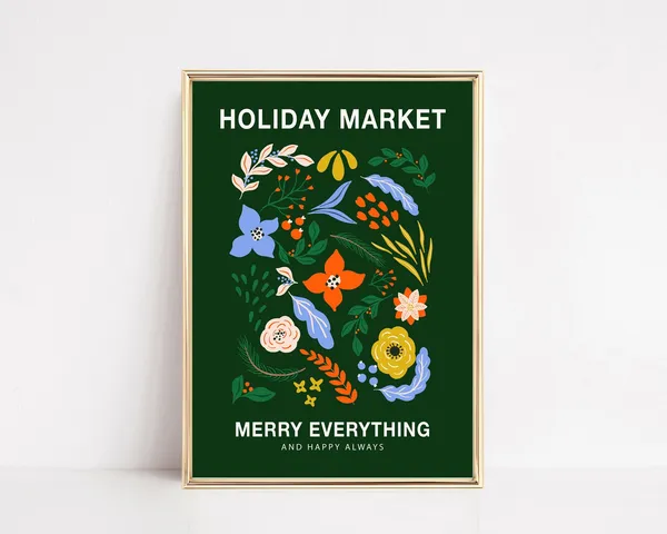 Modern Holiday Decor Christmas Flower Market Art Print