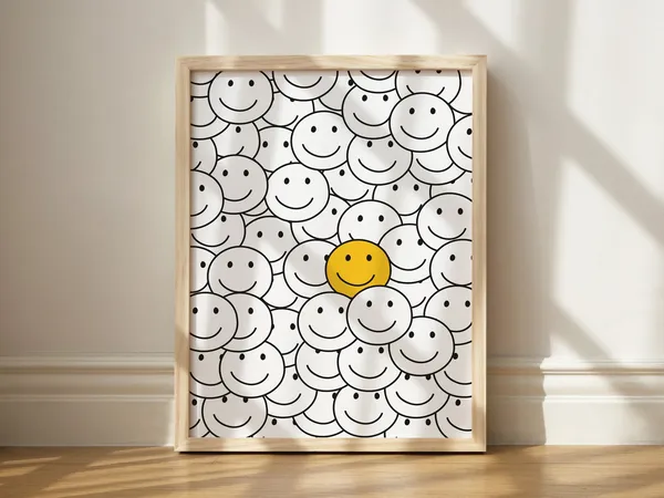 Smiley Face Retro Art Print, Trendy Wall Decor