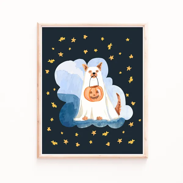 Ghost Dog Illustration, Halloween Art Print