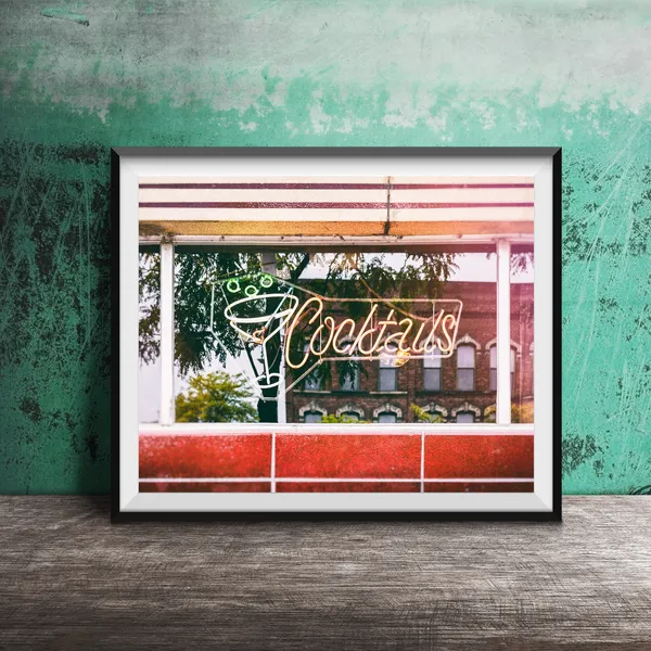 Cocktails Neon Sign Bar Photography Art Print